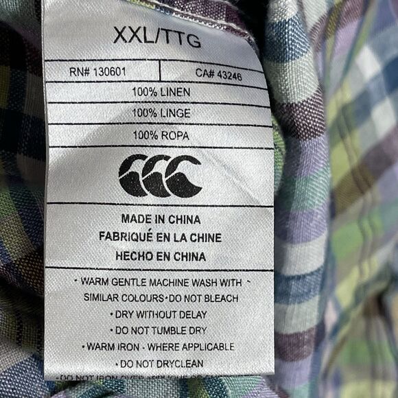 Canterbury Of New Zealand Shirt Mens 2XL Multicolor‎ Plaid Shirt Sleeve Linen - Picture 4 of 12